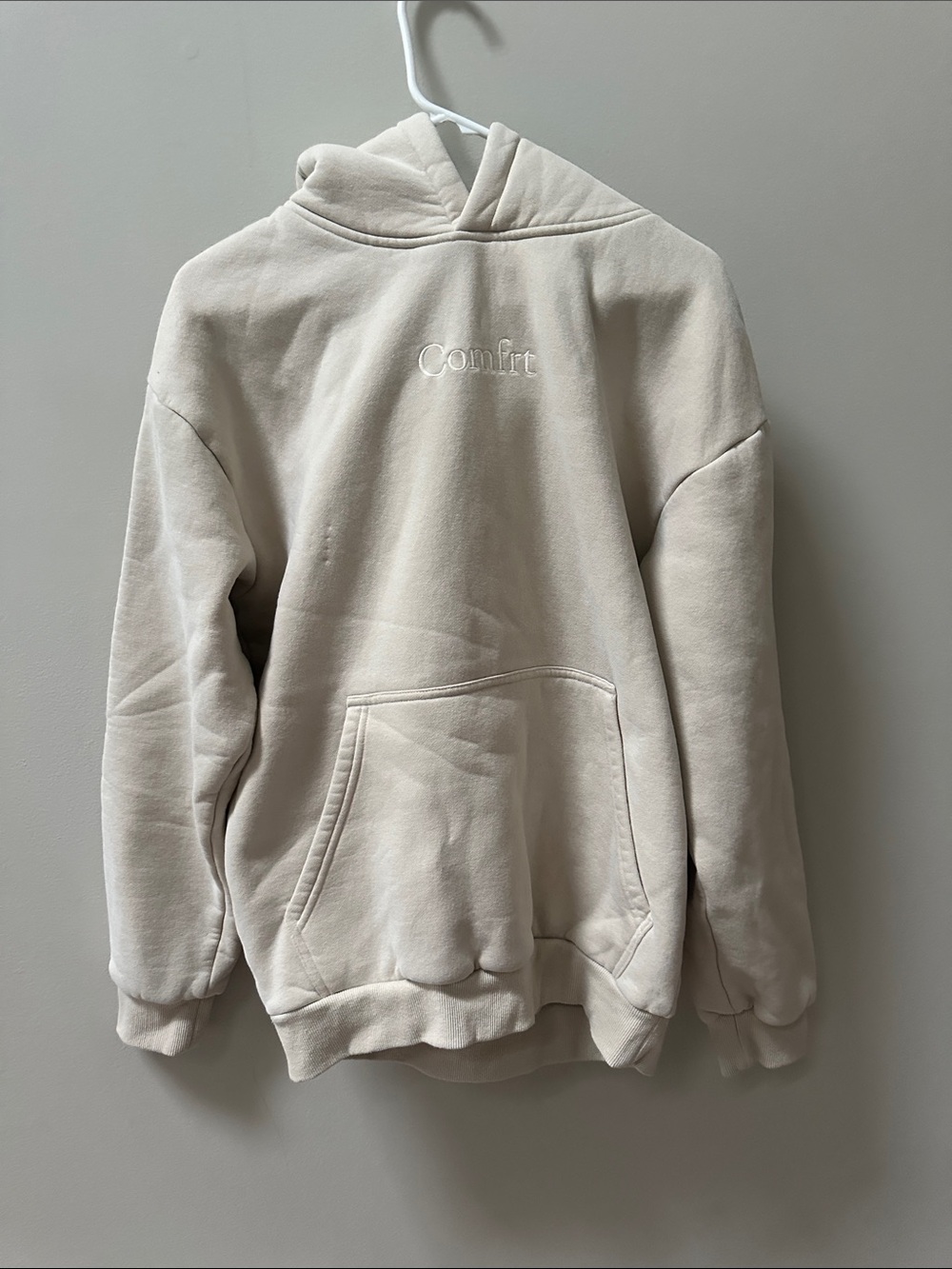 Comfort Cream Pullover Hoodie with Subtle Embroidered Logo